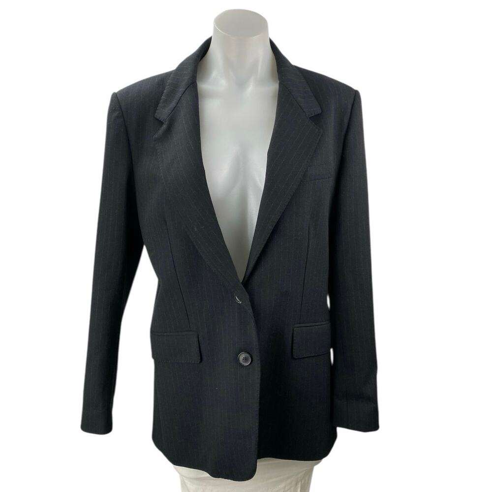 Zara Women's Black Pinstriped Collared Long Sleeve Button Blazer Coat Jacket M